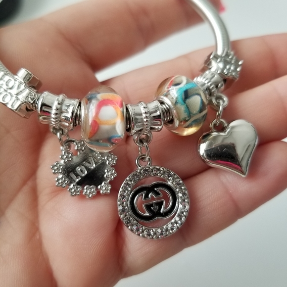 Charm Glass Bead Silver Stackable Bracelet New - Picture 2 of 3